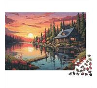 52x38cm/1000pcs Rompecabezas para Adultos Y Adolescentes Cabañas a Orillas del LagoJuegos Hechos DIY, Decoración del Hogar.