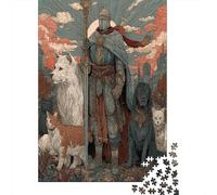 52x38cm/1000pcsA Caballero Medieval Surrounded by Gatos and Perros Rompecabezas De Bricolaje para Adultos Y Multitud De 14 Años En Adelante
