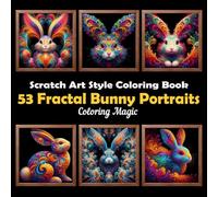 53 Fractal Bunny Portraits: Stress Relief Scratch Art Style Coloring Book for Adults & Teens, Fractal on Black Background, Mindfulness Relaxation (Midnight Black Background Coloring Series)