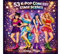53 K-Pop Concert Stage Scenes: Coloring Book for Adults & Teens | Black Background | Korean Idols | Group Poses & Dance Performance