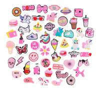 53 Piezas Pins para Crocs Pin Accesorios Charms Adornos Decoracion Shoe Charm Adorno de Zapatos Rosa Divertidos PVC Encantos Dibujos Animados Colgantes Niños y Adultos Regalos de Fiesta Cumpleaños