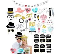 53Pcs Accesorios Atrezzo Photocall para Cabina De Photocall Bodas, Decoración De Cabina De Fotos, Decoración De Fiesta con Pancartas De Boda Just Married para Decoraciones De Fotocol Boda(A)