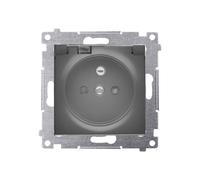 Simon 54 - Toma de corriente para versión IP44 con orejas, módulo 16 A 250 V, tapa transparente negro mate, orejas para marco S54 PREMIUM DGZ1BZ.01/49A