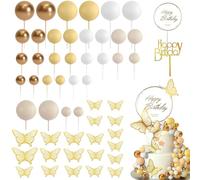 54 Piezas Adorno de Pastel de Mariposa, Decoracion Tartas Cumpleaños, Decoraciones de Tarta en Forma de Globo, Mariposas para Tartas, Para Decoraciones de Fiesta de Baby Shower (Caqui)