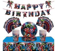 54 piezas de decoración de fiesta de superhéroes para cumpleaños de niños, decoración de dibujos animados de superhéroes Vengadores, platos de papel de 7 pulgadas, pancarta, servilletas de papel para