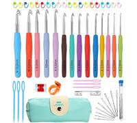 54 Piezas Kit Agujas Ganchillo con Bolsa Almacenamiento, Ganchillos Coloridas 14 Tamaños, Accesorios Crochets Mangos Ergonómico, Set Herramienta Tejer 2mm-10mm para Principiantes, Adultos,Mujer Regalo