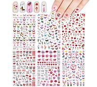 540+(6 Hojas) Pegatinas de Uñas Mariposas Flores, VETPW 3D Etiquetas Engomadas Autoadhesivas del Arte del Clavo Calcomanías de Butterfly Rose Love Heart Lips Kiss para DIY Uñas Consejos Calcomanías