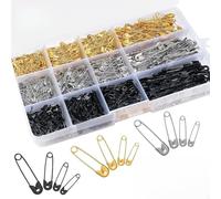540 imperdibles de seguridad de metal, pequeños y grandes, con 4 tamaños, 19 mm, 22 mm, 28 mm, 37 mm, juego de imperdibles con caja para ropa, costura, artesanía, bisutería, oro, plata, negro
