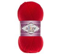 55% algodón, 45% acrílico, hilo dorado de algodón Alize 1 madeja/bola, 100 g, 360 yardas (56-rojo)