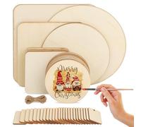 55 discos de madera, sin terminar, tablas de madera con 4 m, cuerda | Grosor 2 mm | Madera para decorar, discos de madera circular, cuadrados de madera para bricolaje, manualidades, adornos y