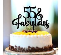 55 & Fabulous Cake Toppers 55th Happy Birthday Cake Topper Acrílico Negro 55 años Decoración de fiesta de cumpleaños Nombre personalizado Cualquier número de edad 55th Anniversary Cumpleaños Regalos