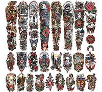 55 Hojas Tatuajes Temporales, 8 Hojas Brazo Completo Impermeable Flor Serpiente Tatuaje Falso, Pegatinas para Adultos Mujeres Hombres 17 Hojas Medio Brazo 30 Hojas Tatuajes Pequeños para Niños y Niñas