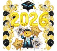 55 kit Decoración Graduación 2025 Globo,XXL Globos Confeti Dorados y Negro Metálicos Decoración Adornos de Fiesta, Guirnalda de Estrellas Decoracion Graduacion 2025 Fondo Fotográfico Regalo Graduacion