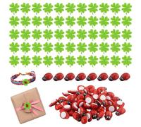 55 Madera autoadhesiva Mariquita, Mariquitas Decorativas Adhesivos, Mini Mariquitas de Madera, Autoadhesivas, con 55 tréboles de Fieltro, para Invitaciones, Regalo, decoración Artesanal