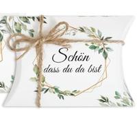 55 Pcs Regalos De Boda ""Schön Dass Du Da Bist"" Kissenschachteln Im Eukalyptus Design,Geschenkboxen Hochzeit,Gastgeschenk Zur Kommunion,Konfirmation (Weiß-Vert)