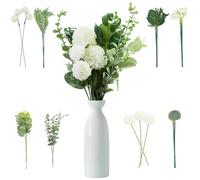 55 unidades de flores artificiales y ramas artificiales, flores blancas, hojas artificiales, ramas decorativas de seda, ramo de flores artificiales de eucalipto hortensias para manualidades, ramo de