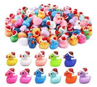 55 unidades de patitos miniatura, 11 colores. Patitos navideños miniatura de resina. Patitos de plástico pequeños con gorro navideño para rellenar bolsas de fiesta navideñas y decoración de interiores