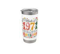 55 Year Old Made in 1971 Retro Floral 55th Birthday Women Vaso térmico de acero inoxidable de doble pared