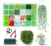 5500 Pcs DIY Beaded Plant Kit, Green Glass Beads for Jewelry Making,Forever Plant Craft Set with Leaf Beads and Flexible Wire, Crystal Leaf Bead for Home Decor and Plants Lovers (5500 Pcs)