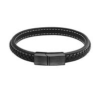 555Jewelry Pulsera de cuero negro trenzado fino con cierre magnético de acero inoxidable para hombre, 8 25 inch, Metal Cuero