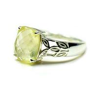 55Carat Elegante anillo de cuarzo limón plateado con diseño de garras, corte cojín hecho a mano, tamaño 4-13, Piedra preciosa, Cuarzo limón natural