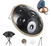 55cm Hand pan Drum for Beginners，9/10/12 Notas Tambor de Mano De Acero Tongue Drums Con Bolsa Suave Hand Pan, 2 Mazas Y Trípode,Instrumento De Percusión 440/430 Hz(Negro,440hz 9 Notes)