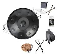 55cm Instrumento de Handpan Drum, 432Hz/440Hz Tambor de Mano de Acero Tongue Drums Con Bolsa Suave Hand Pan, 2 Mazas Y Trípode, 9/10/12 Notas Instrumento de Percusión(Negro,432hz 12 Notes)