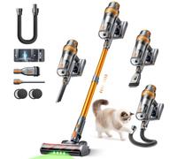 50KPA/600W Aspiradora sin Cable Potente, 65Min(ECO) Aspirador Escoba Vertical con Modo Automático, Cepillo Anti-Enredo, Manguera de 1M y Luz LED, Ideal para Pelo de Mascotas, Alfombras y Coche