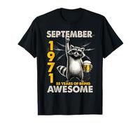 55th Birthday Raccoon September 1971 Vintage 55 Years Old Camiseta