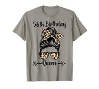 56 cumpleaños Queen Happy 56 años de Edad desordenado moño Leopardo Camiseta