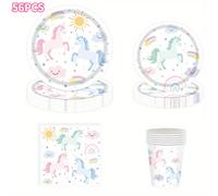 56 Piezas de Platos, Servilletas y Vasos de Unicornio Pastel Mágico, Decoración de de Unicornio , Juego de Vajilla para , Fiestas de Halloween, Navidad, , San Valentín