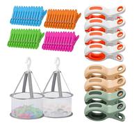 56 Piezas Pinzas Ropa, 2 Piezas Cesta Pinzas Ropa, Toalla Playa, Grandes Sujetar, para Tumbonas, Sillas, Cama