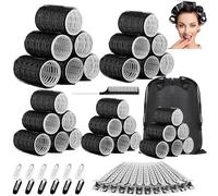56 Piezas Rulos Pelo con Clips & Peine,5 Tamaños Rizadores Autoadhesivos, Herramientas Rizado Sin Calor para Cabello Largo,Medio, Corto,Rizador Pelo Negro para Jumbo, Grandes, Medianos, Pequeños, Mini