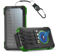 56800mAh Wireless Power Bank 30W Solar Powerbank USB C Charging Externer Akku Ladegerät mit 4 Kabeln Schnellladung 6 Ausgänge 3 Eingänge,Powerbank Solar Outdoor mit SOS LED Lampe, Brújula