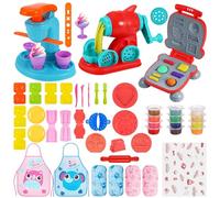 56PCS Juego de Plastilina, Herramientas Plastilina con 12 Cajas Arcilla, Moldes de Arcilla para Hacer Hamburguesas y Helados, Accesorios Plastilina con Cubremangas y Delantal para niños 3 4 5 6 años