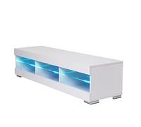 57 Inch TV Unit Cabinet with Glass Shelf Remote Control LED TV Stand High Gloss TV Table Light Living Room Furniture (Color : Onecolor) (Onecolor)