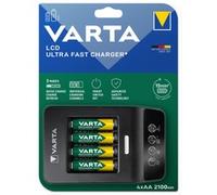 VARTA Cargador de Pilas, incl. 4x AA 2100mAh, cargador para pilas AA/AAA recargables, LCD Ultra Fast Charger+, carga por ranura única, 3 modos: carga rápida, carga, refresca, incl. adaptador de 12V