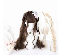 58 cm largo rizado mixto marrón/negro doble cola de caballo postizo Ombre Lolita Japón linda fiesta Halloween Cosplay pelucas + peluca gorra marrón