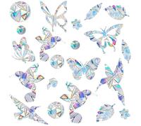 58 Piezas de Vinilos para Cristales 3D Efecto Arcoiris, Pegatinas de Prismas para Ventana, Protección para Aves con Pegatinas Anti-colisión,Pegatinas PVC Estáticas para Ventana-Pájaro Círculo Mariposa