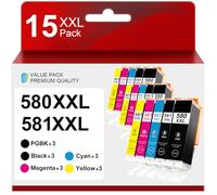 580 581 XXL Cartuchos de impresora compatibles con Canon PGI-580XXL CLI-581XXL para Canon Pixma TR7650 TR8550 TS6350a TS6300 TS705a TS9550, 15 unidades PGBK & BK/C/M/Y, multicolor