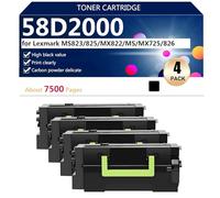 58D2000 Cartucho de Tóner de Repuesto para Lexmark MS823 MS825 MX822 MS822 MX725 MX826 Impresoras, 7500 Páginas, Alto Rendimiento,Black-4 Pack