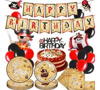 58pcs decoracion pirata fiesta ninos cumpleaños pirata decoracion tematica pirata globo barco papel platos pirata servilletas bandera globos para 10 invitados