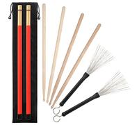 5A Baquetas 2 Pares de Tambor de Arce Clásico de Con Cepillo de Tambor de Alambre Retráctil y Paquetes de Palos de Palillo de Ta mbor de Accesorios de Bolsa Impermeable