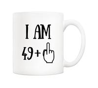 5Aup Taza de café divertida de 50 cumpleaños con texto en inglés "I Am 49 + 1 Best Gag 50th Birthday Gifts for Him Her Coworker Friend Cup Blanca, 11 oz