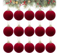 5cm Red Plush Ball Decoration, 15-Piece Set of Christmas Tree Ornaments, Festive Hanging Ball, with Hanging String