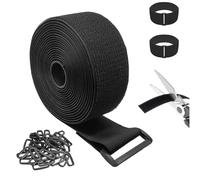 5cm x 5m Sujetacables Resistentes, Bridas Reutilizables para Cables con 25 Hebillas, Bridas Negras para Cable Management para Oficina, Hogar, Jardín y Más, Longitud de Corte Libre