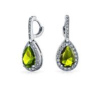 5Ct Pave Lágrima En Forma De Pera, Zirconio Cúbico Halo Drop Huggie Pendiente CZ Simulada De Aguamarina Plata Latón