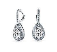 5Ct Pave Lágrima En Forma De Pera, Zirconio Cúbico Halo Drop Huggie Pendiente CZ Simulada De Aguamarina Plata Latón