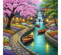 5D Barco Flores Silvestres Diamond Painting Kit Completo,diamond painting Art kit para Adultos,DIY Round Cristal Pintura de Diamante Bordado Punto de Cruz Manualidades Hogar para Decor Hogar 90x90cm