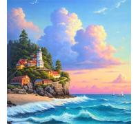 5D Casa Costera Diamond Painting Kit Completo,diamond painting Art kit para Adultos,DIY Square Cristal Pintura de Diamante Bordado Punto de Cruz Manualidades Hogar para Decoración Hogar 100x100cm